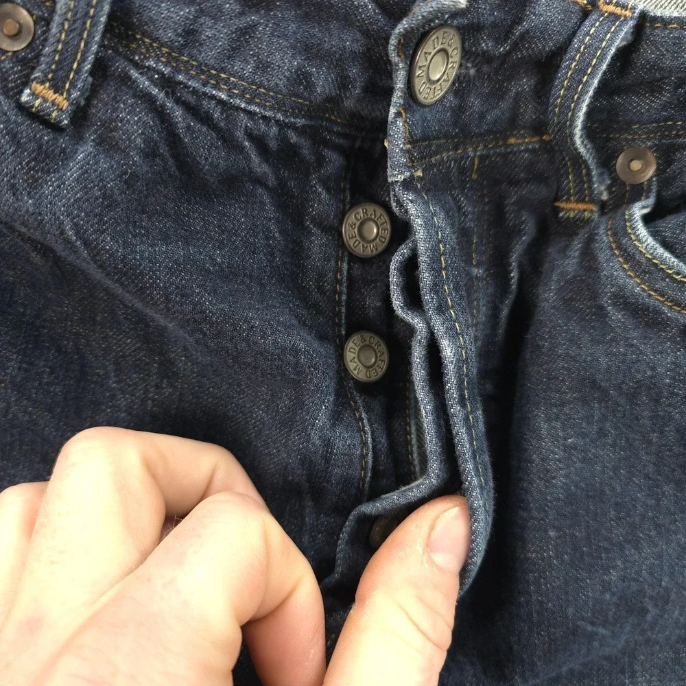 Levis‎ Made & Crafted Jeans Mens 33x29 Blue Ruler Straight Button Fly Big E Logo